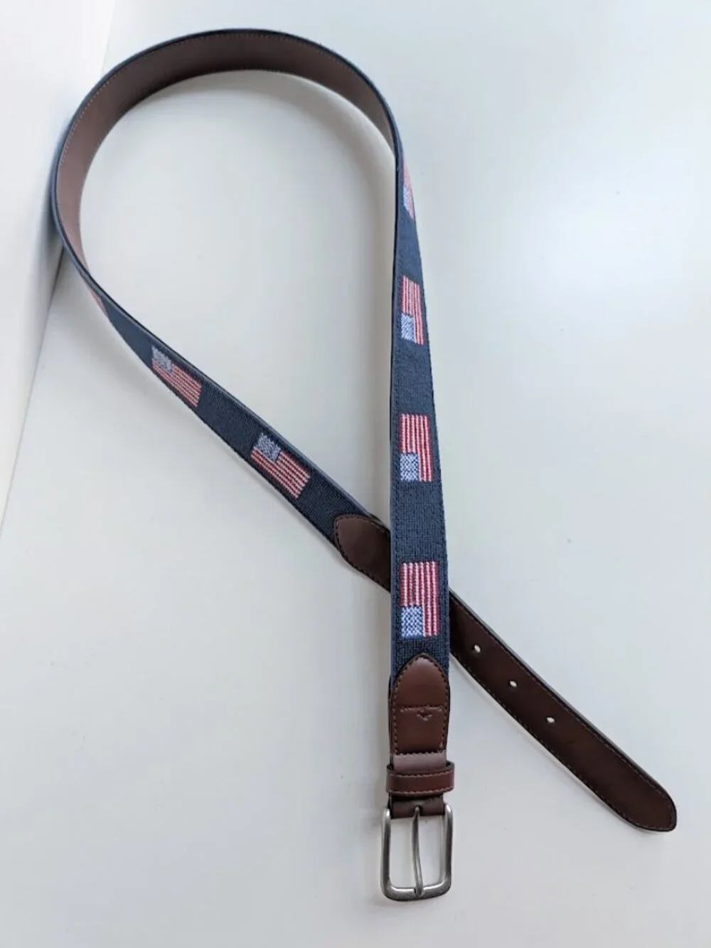 Tommy Bahama Belt Navy US American Flag Needlepoint Belt Mens Sz: Large 38-40